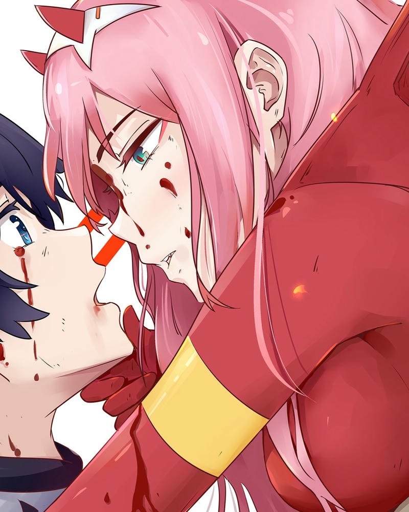 Ảnh Zero Two bên cạnh Hiro tình cảm lãng mạn