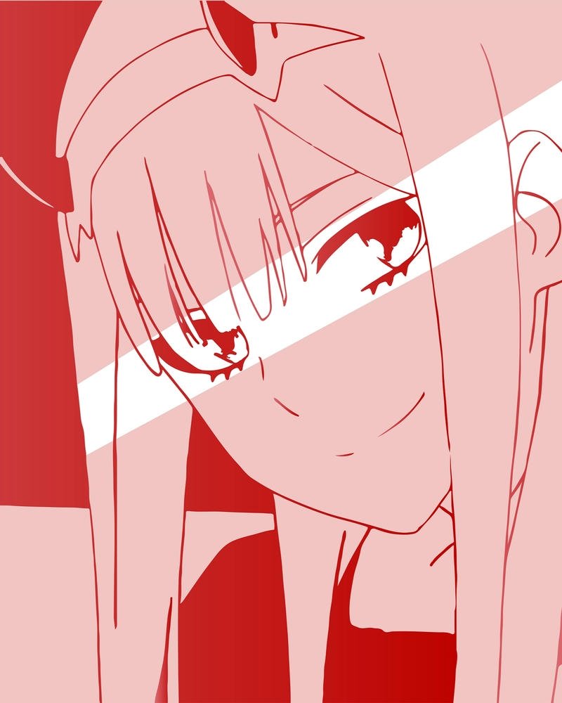 Ảnh Zero Two cận mặt tông màu đỏ đen lạ