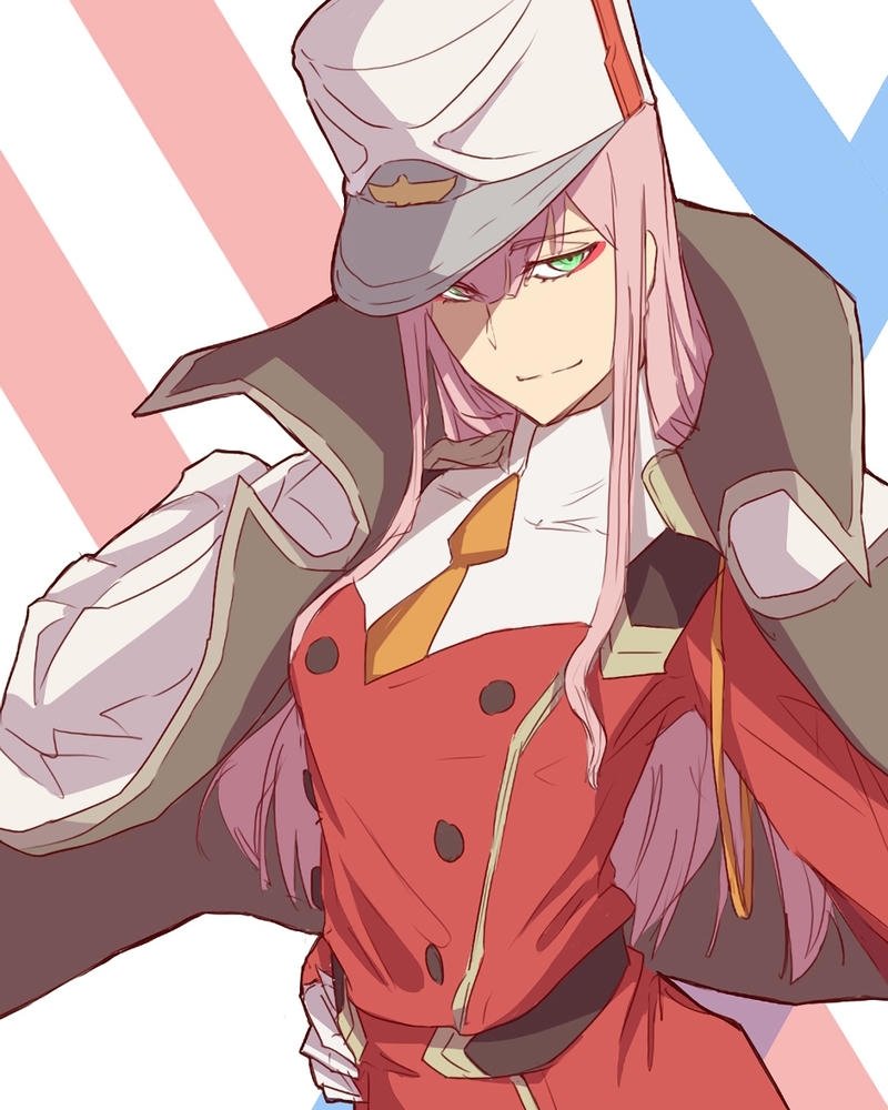 Ảnh Zero Two đỏ mặt e thẹn nhìn xuống dưới