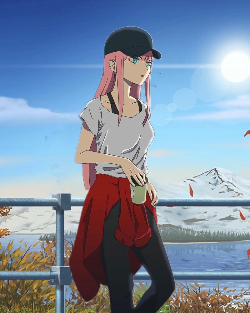 Ảnh Zero Two mặc đồ thường ngày đi dạo phố