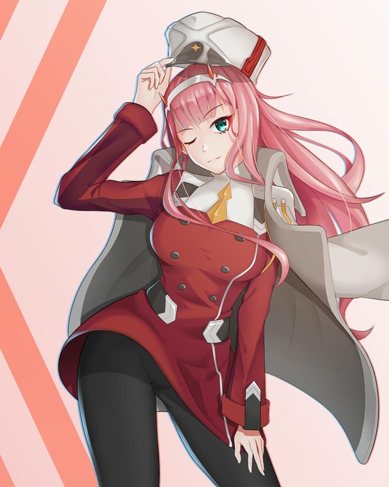Ảnh Zero Two quay lưng lại nhìn đầy khiêu khích
