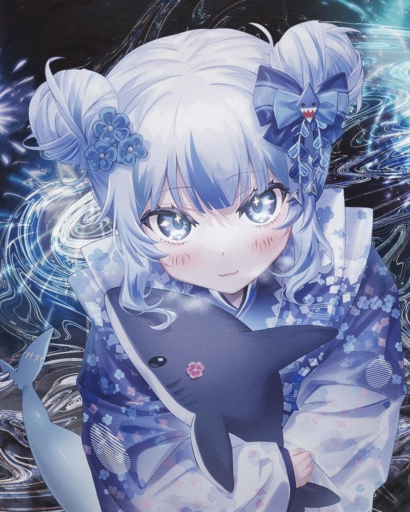 Ảnh anime cá mập chân dung cô gái tóc xanh dưới nước