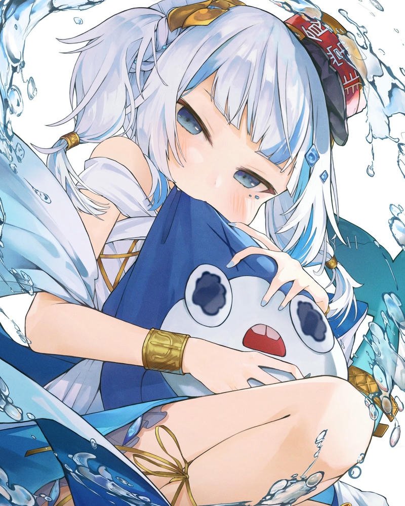 Ảnh anime cá mập cô bé ngủ ngon bên thú bông xanh