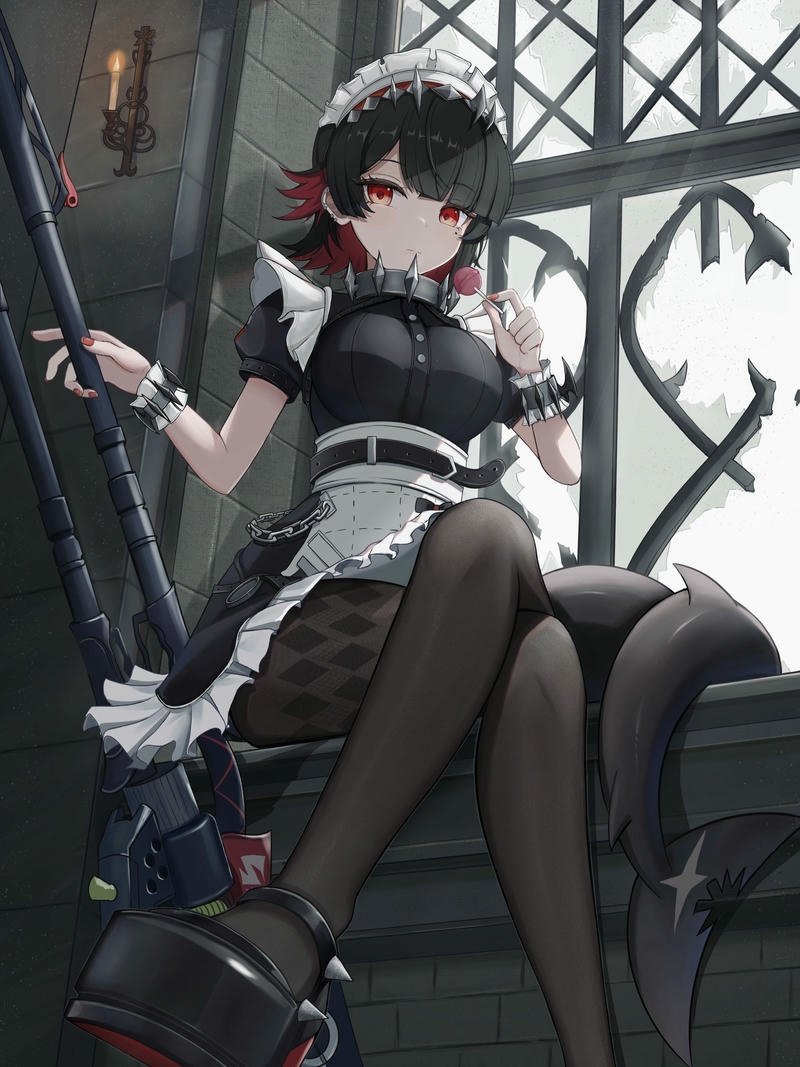 Ảnh anime cá mập cô gái váy đen ngồi bên cửa sổ