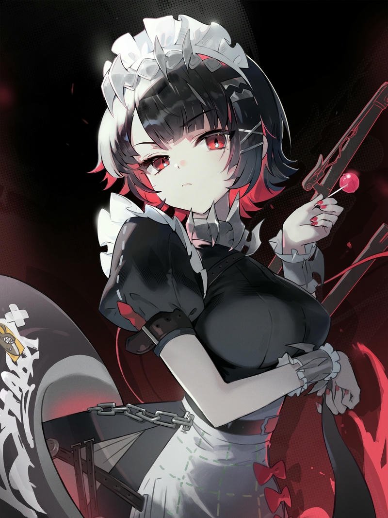 Ảnh anime cá mập nữ chiến binh mặc váy hầu gái đen