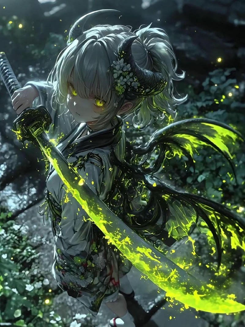 Ảnh anime nữ cầm kiếm ánh mắt kiên định mạnh mẽ
