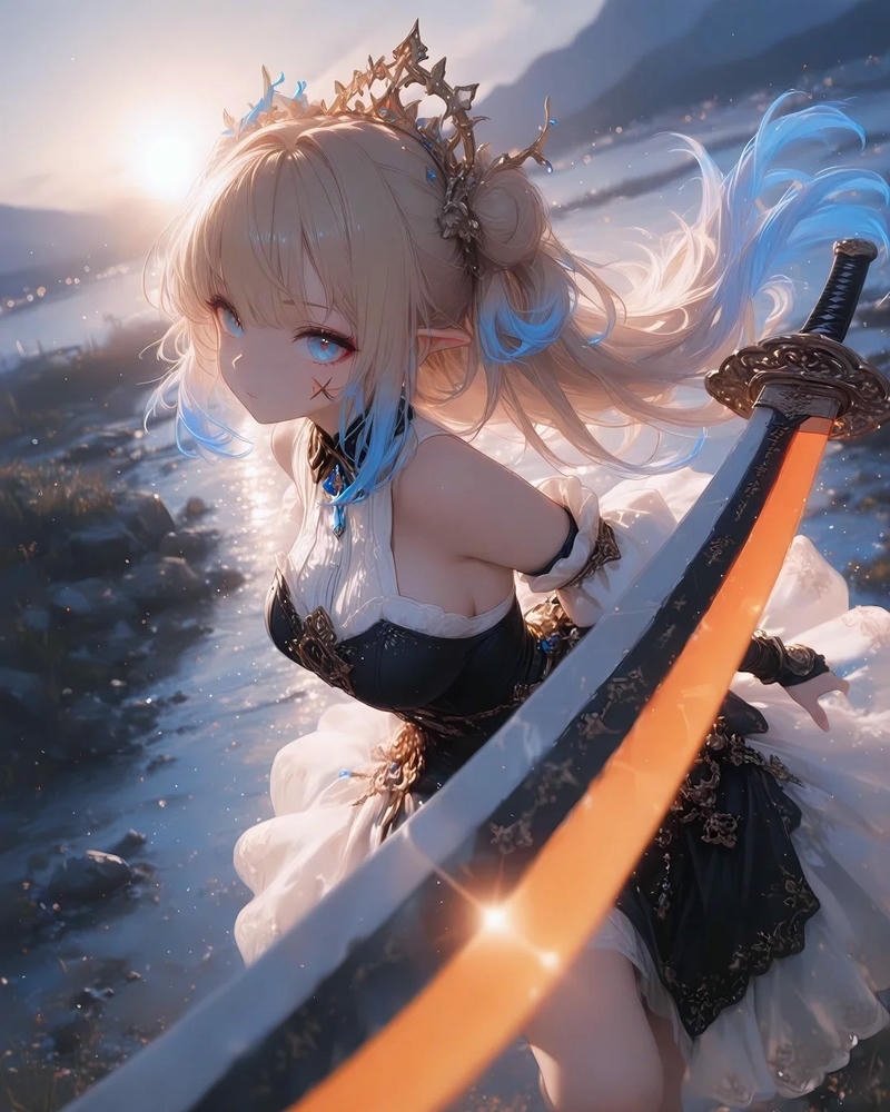 Ảnh anime nữ cầm kiếm gương mặt lạnh lùng rất cuốn hút