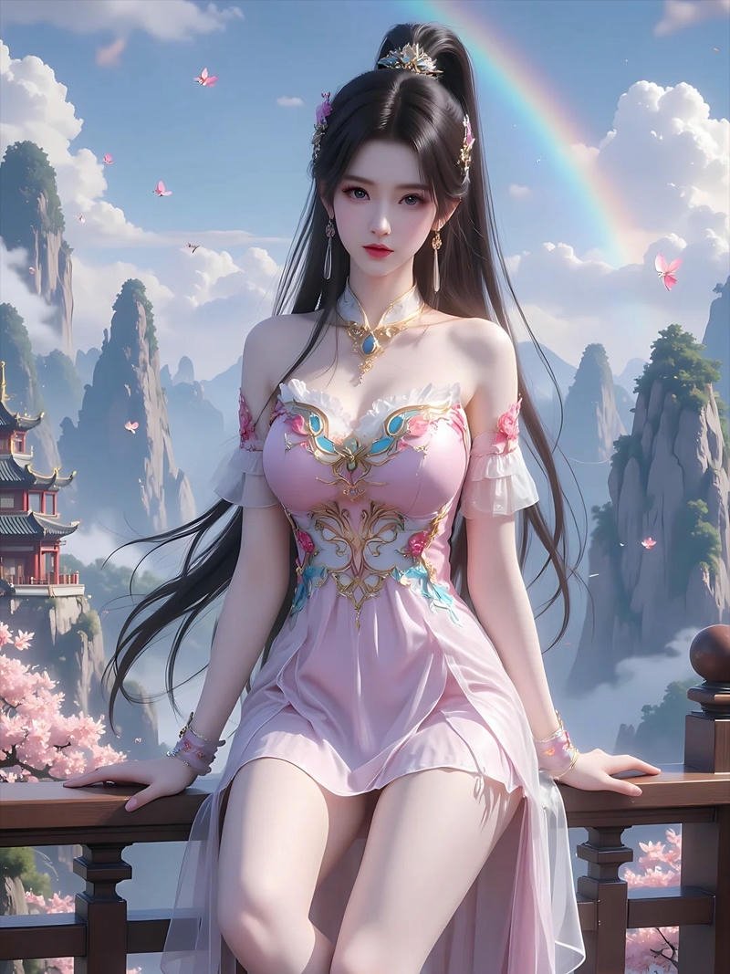 Ảnh anime nữ cổ trang tiên hiệp núi mây huyền ảo
