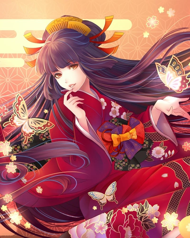 Ảnh anime nữ mặc kimono gương mặt thanh tú rất nổi bật