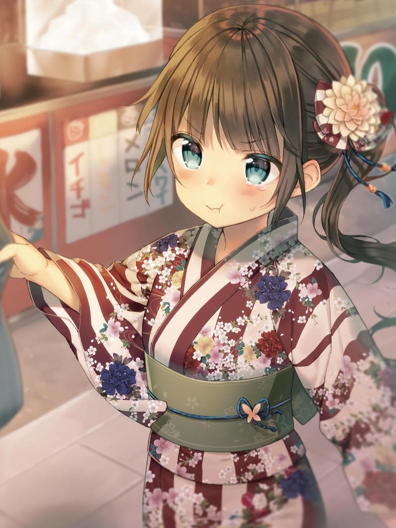 Ảnh anime nữ mặc kimono nét mặt dịu nhẹ thanh tao