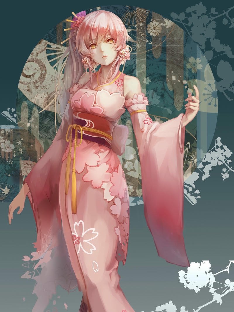 Ảnh anime nữ mặc kimono thần thái trang nhã đầy duyên