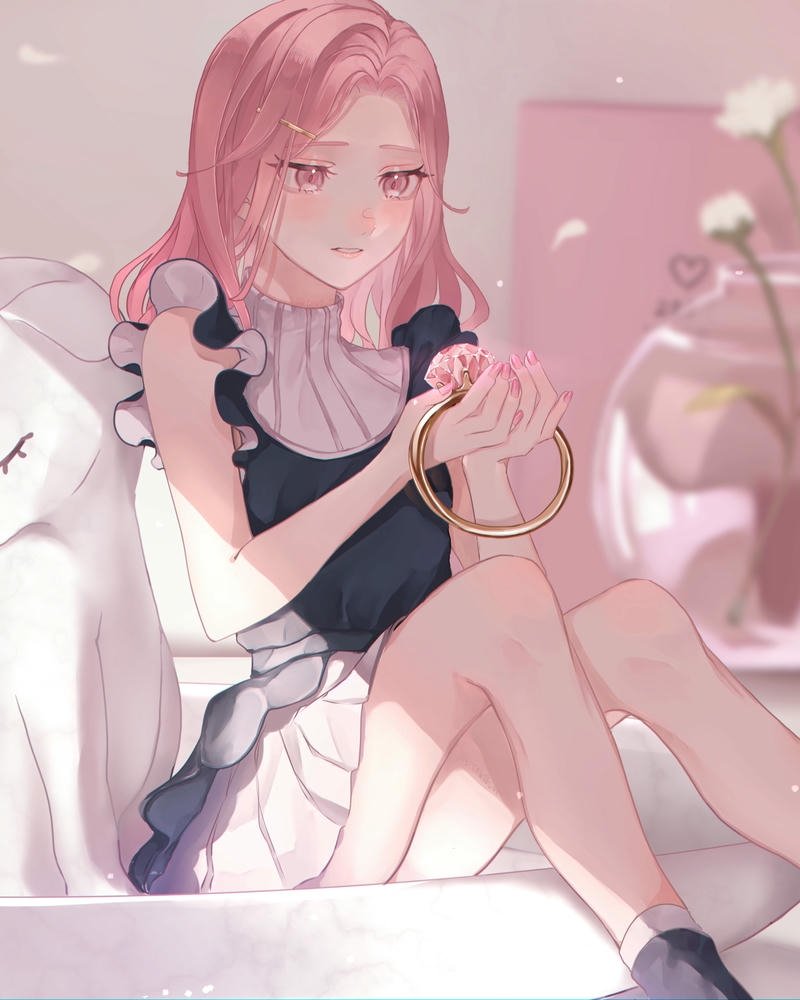Ảnh anime nữ tóc hồng ánh nhìn ấm áp tạo thiện cảm