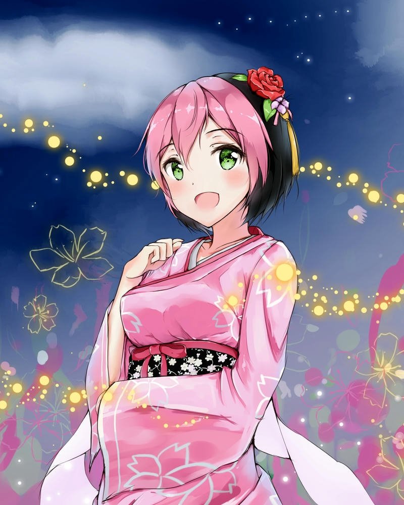 Ảnh anime nữ tóc hồng phong thái nhẹ nhàng giàu sức hút