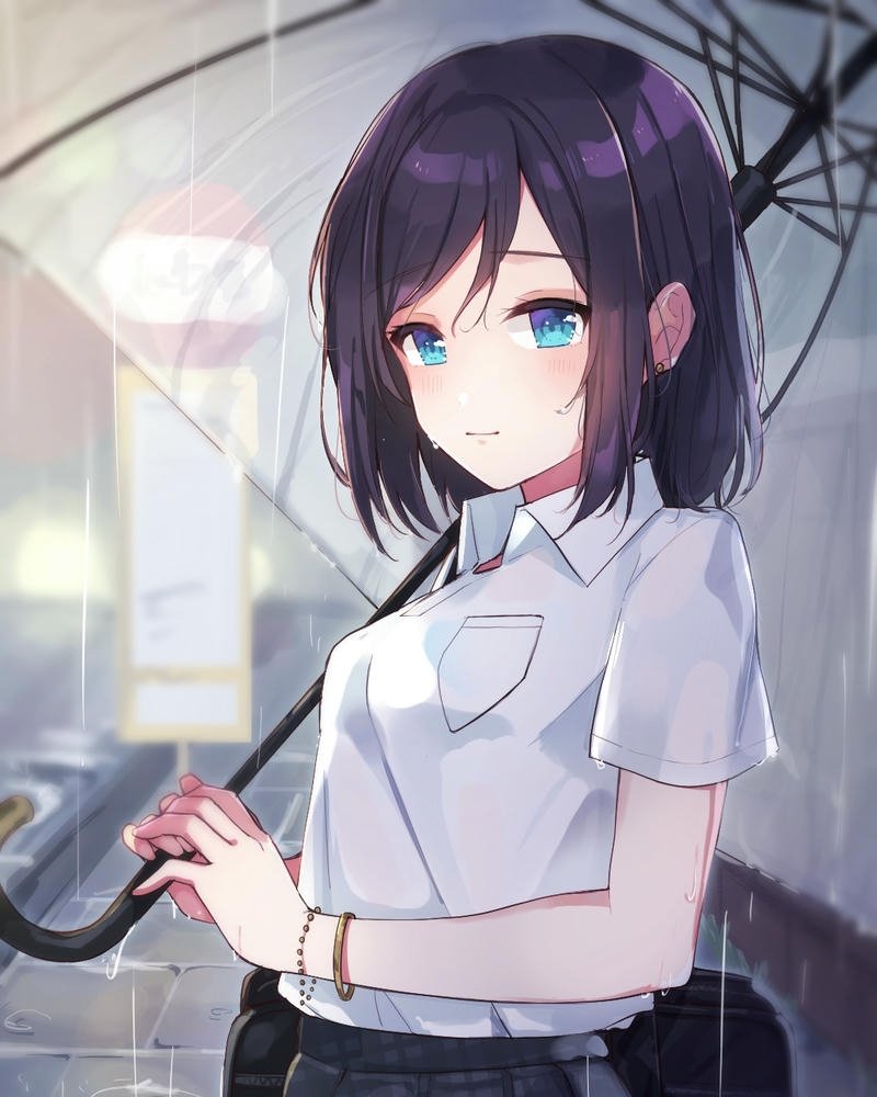 Ảnh anime nữ tóc ngắn ánh nhìn tươi vui đầy sức hút