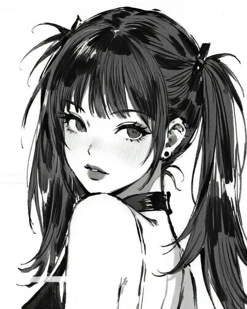 anime nữ trắng đen 2