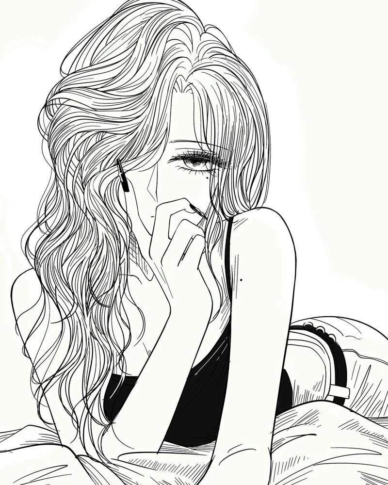 anime nữ trắng đen 3