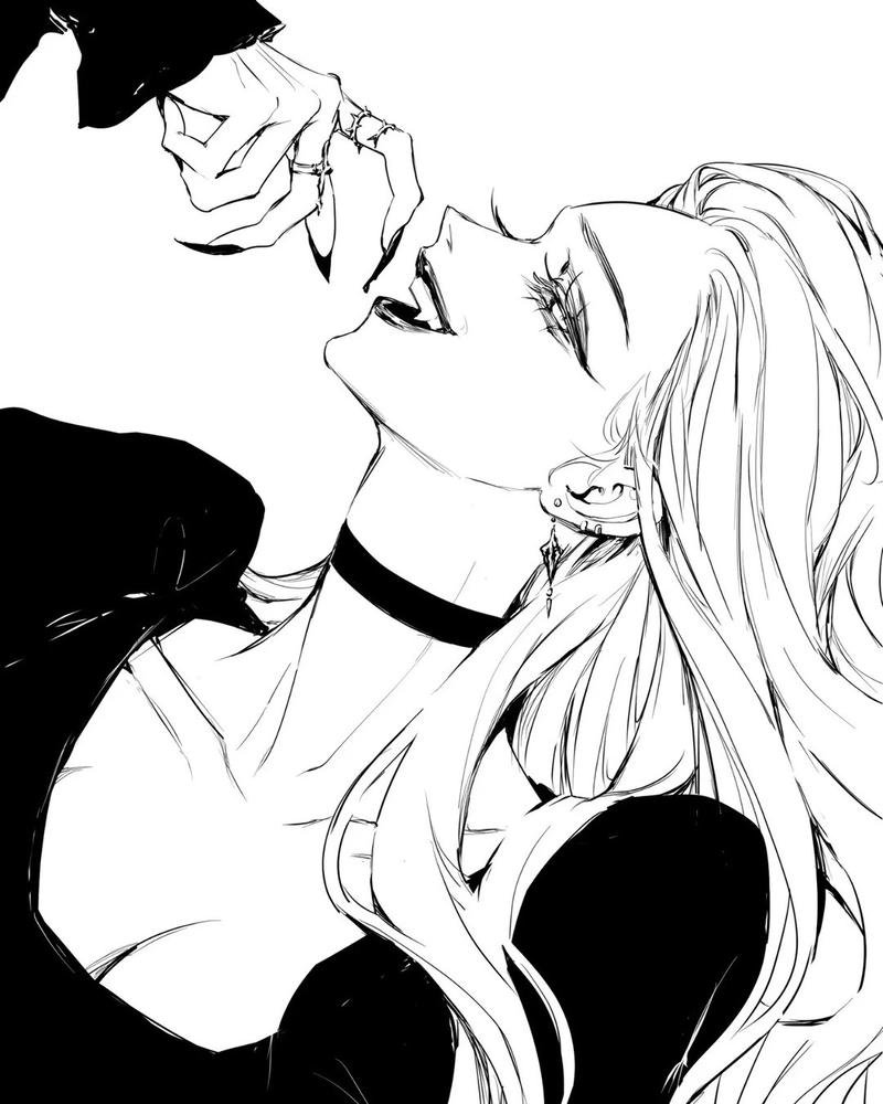 anime nữ trắng đen 6