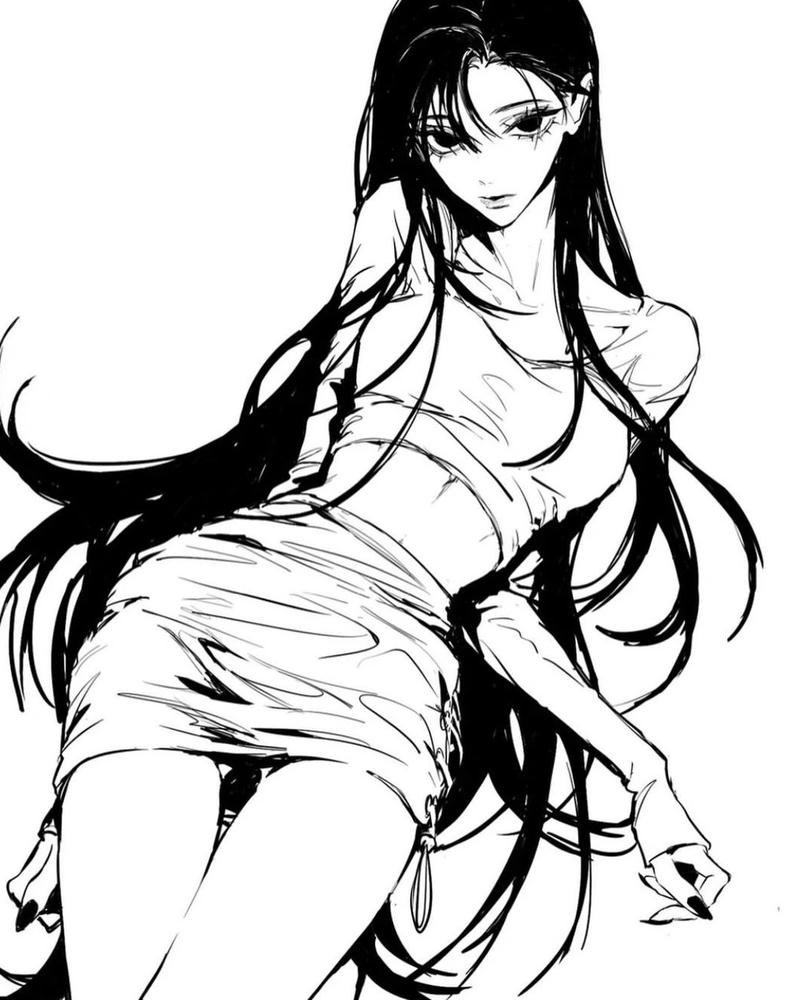 anime nữ trắng đen 7