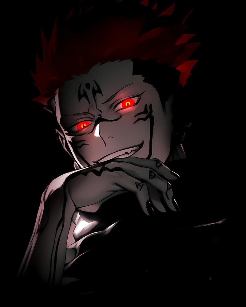 Ảnh anime sukuna ẩn trong bóng đêm đôi mắt đỏ rực lửa