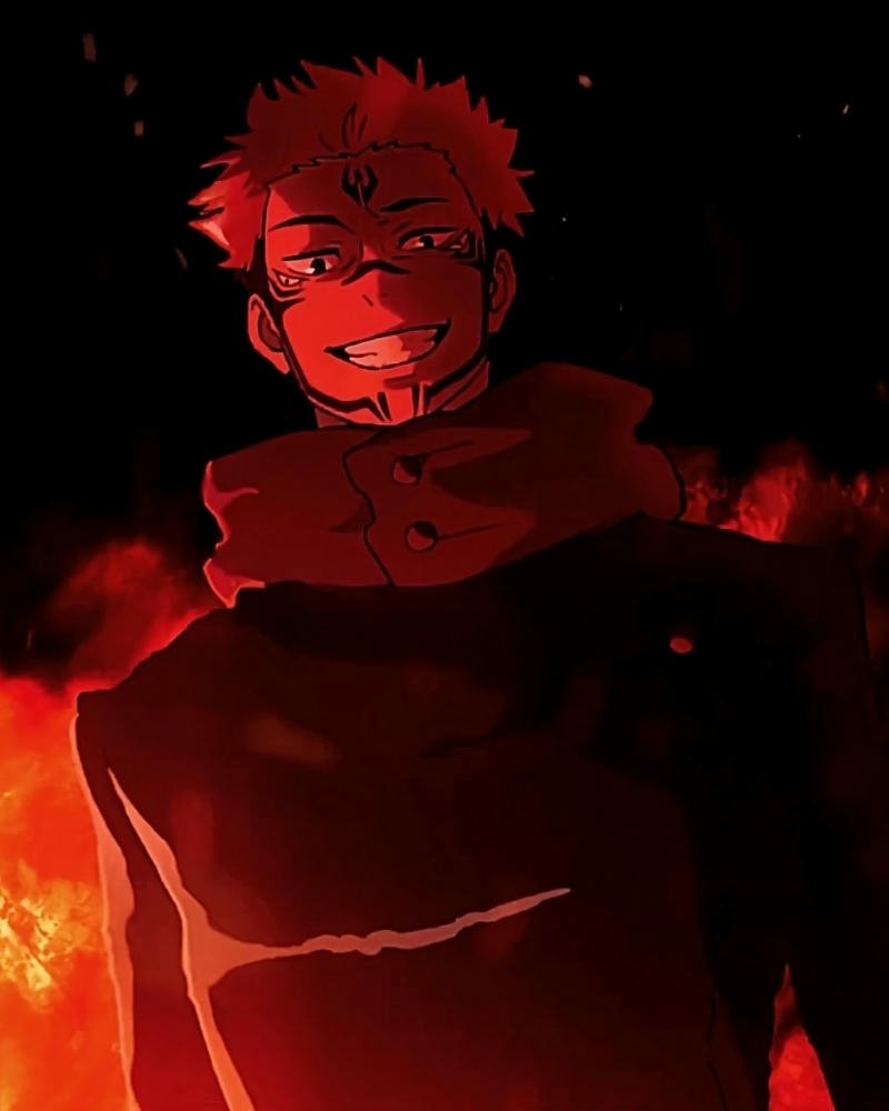 Ảnh anime sukuna bóng tối mắt đỏ rực sáng lườm đáng sợ