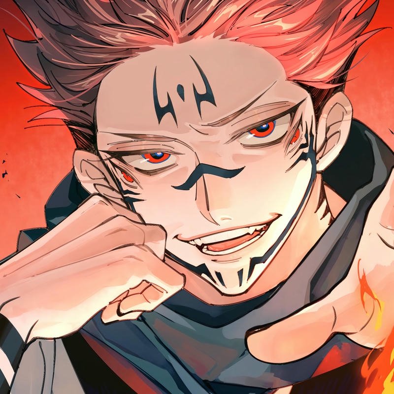 Ảnh anime sukuna cận mặt cười nhếch mép đầy vẻ nguy hiểm