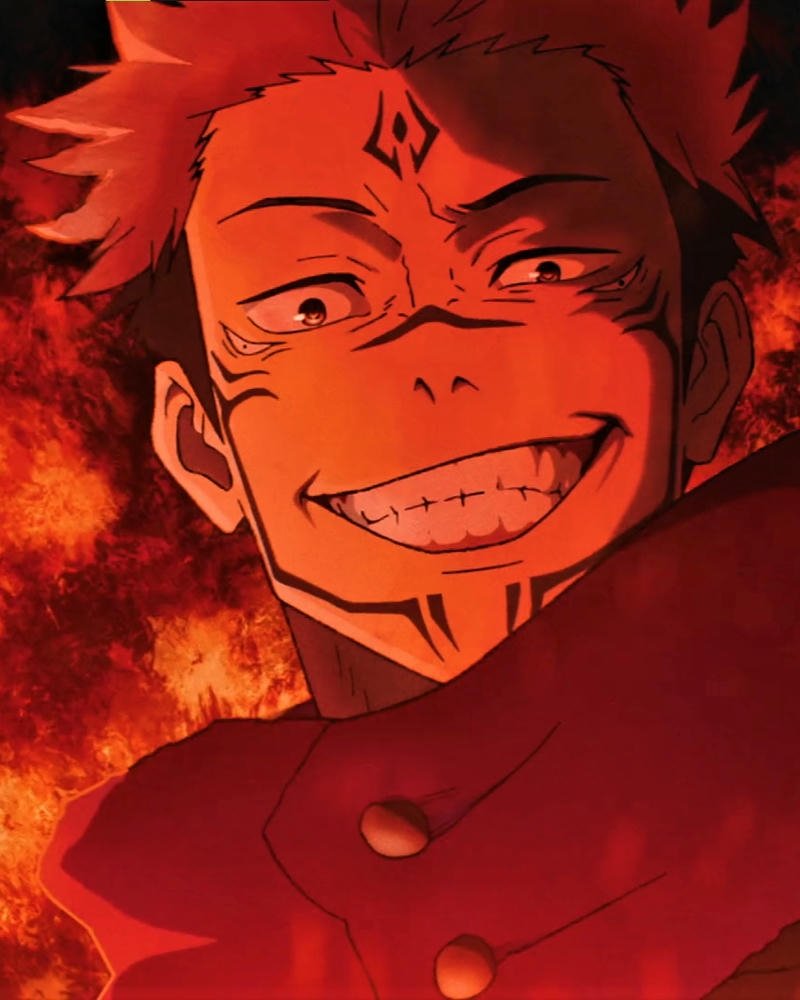 Ảnh anime sukuna cười man rợ giữa biển lửa cháy rực rỡ