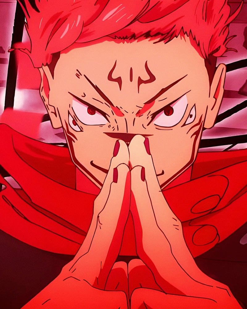 Ảnh anime sukuna kết ấn bành trướng lãnh địa nền màu đỏ