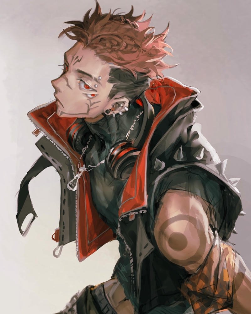 Ảnh anime sukuna nhìn nghiêng lộ rõ hình xăm đen trên mặt