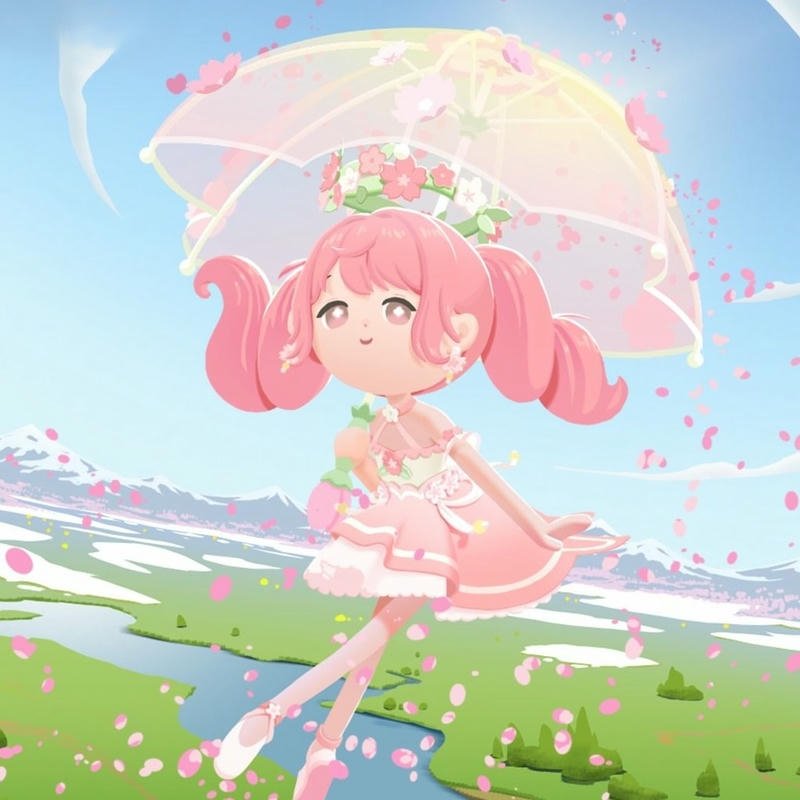Ảnh play together anime cầm dù hồng đi dạo trời xanh