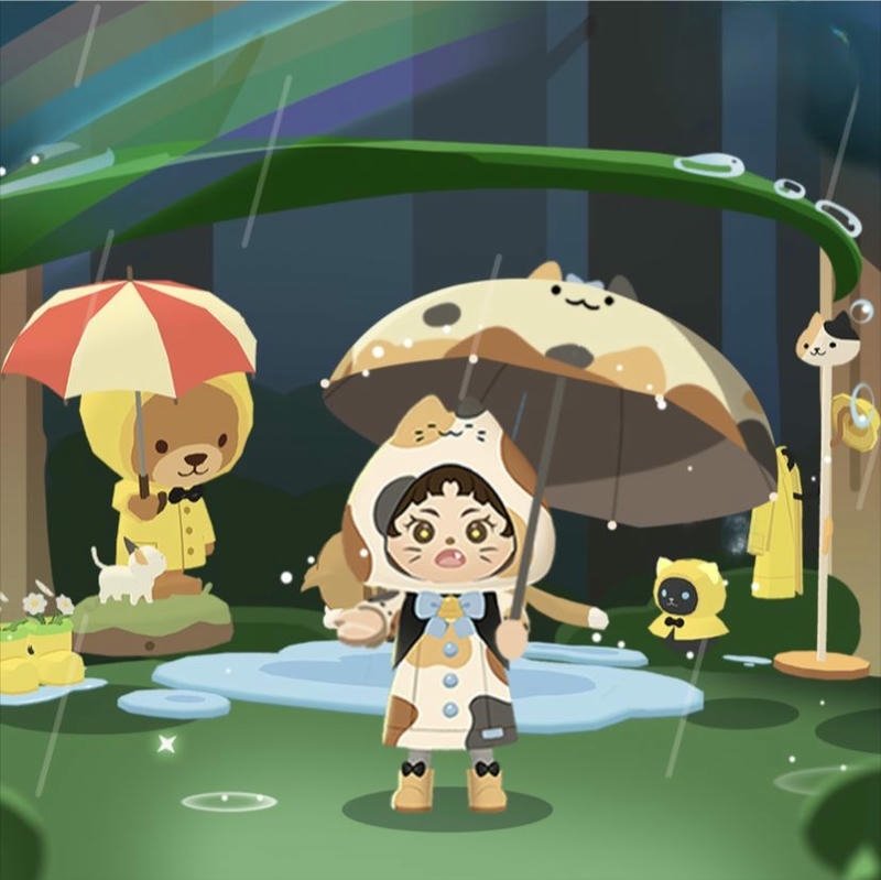 Ảnh play together anime che dù dưới cơn mưa rừng xanh