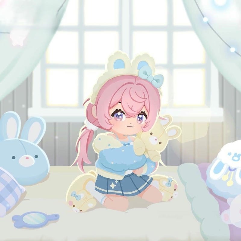 Ảnh play together anime dễ thương trong phòng ngủ màu hồng