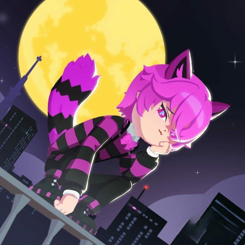 Ảnh play together anime mèo đen ngồi mái nhà ngắm trăng