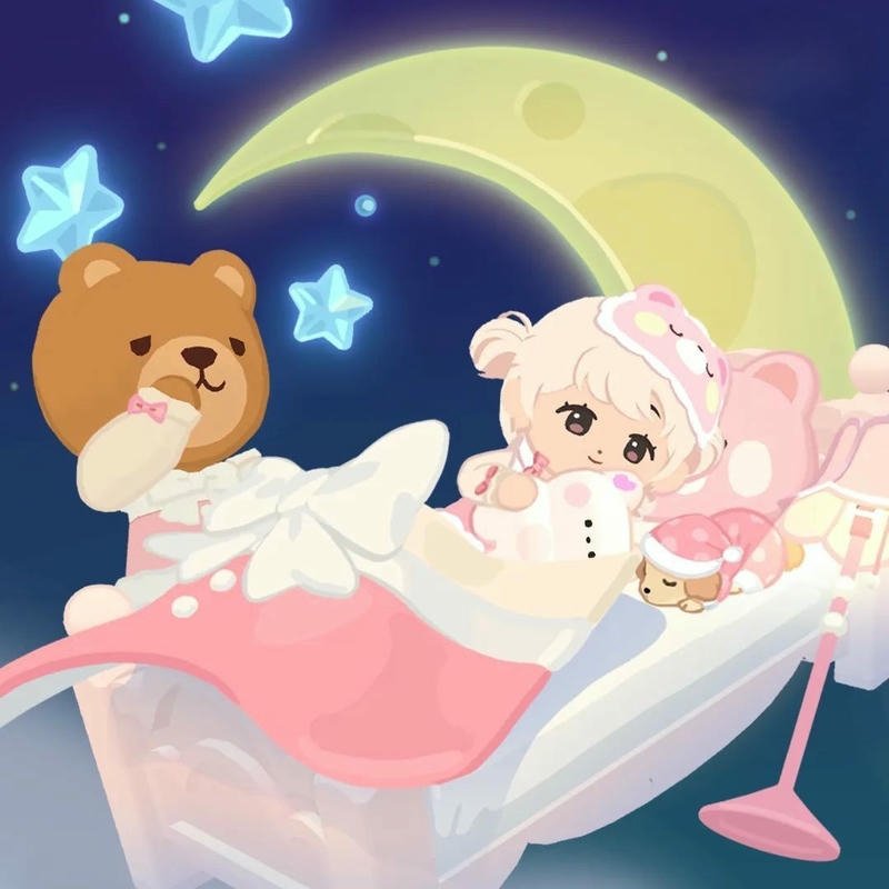 Ảnh play together anime ngủ ngon bên gấu bông trăng vàng