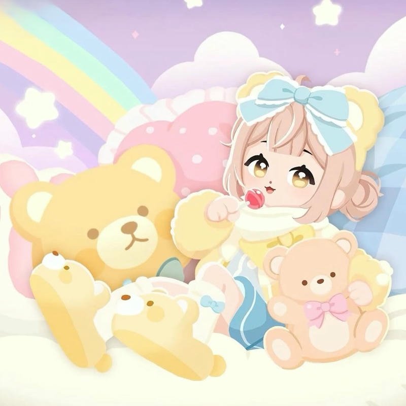 Ảnh play together anime ôm gấu bông thế giới kẹo ngọt