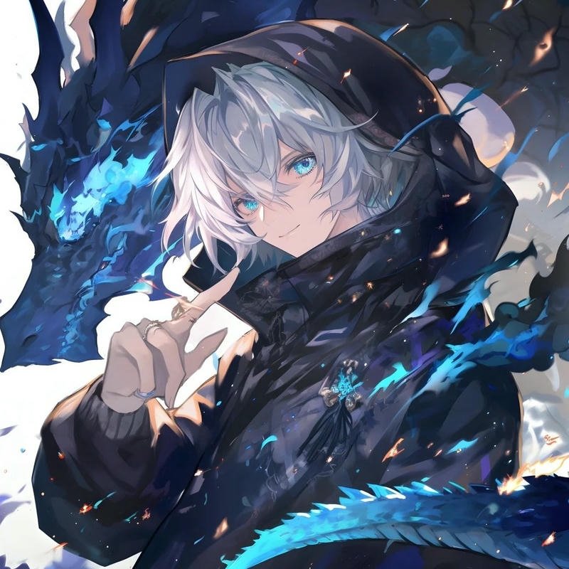 Ảnh rồng anime chàng trai tóc trắng bên rồng xanh băng giá