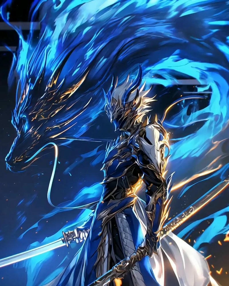 Ảnh rồng anime chiến binh áo giáp xanh điều khiển rồng nước