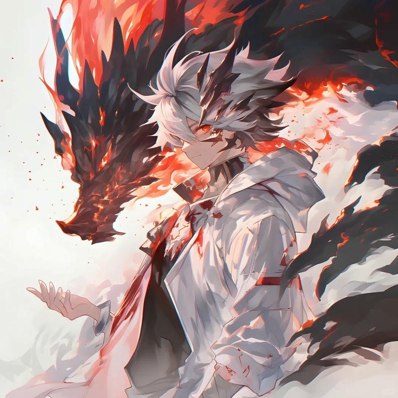 Anime boy và rồng đỏ đen chiến đấu cực kỳ ác liệt