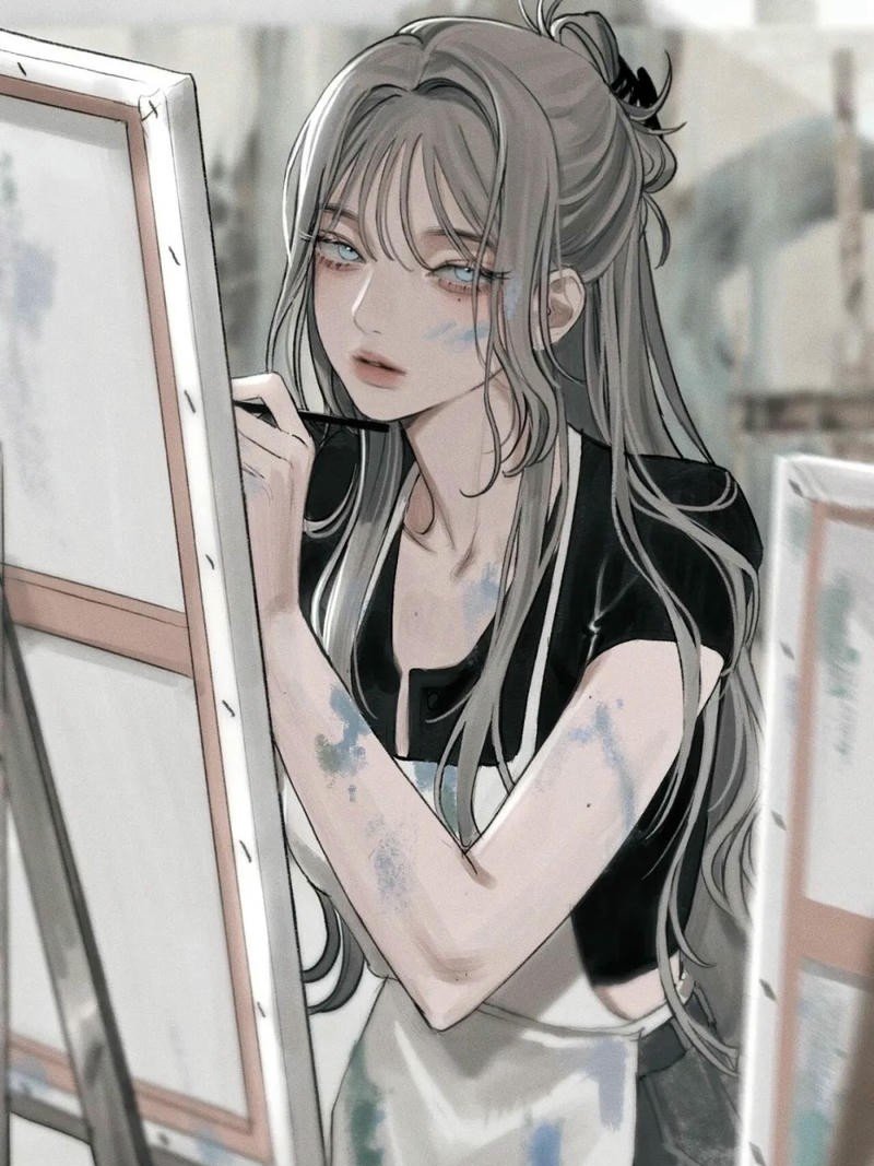 Anime nữ lạnh lùng vô cảm ngầu tóc dài che mặt