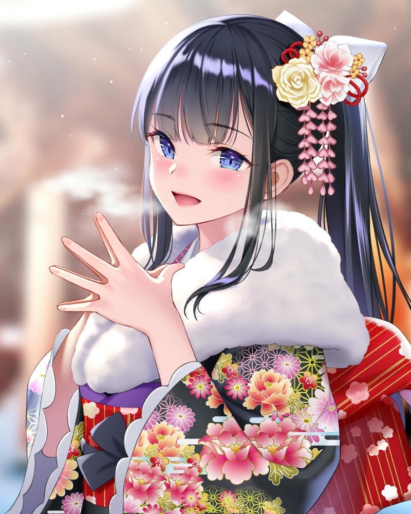 Anime nữ mặc kimono thần thái nhẹ nhàng đầy duyên