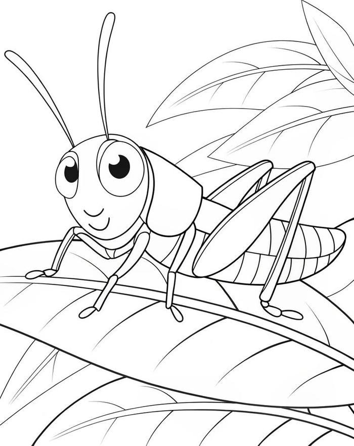 Chú châu chấu đáng yêu trong tranh tô màu côn trùng