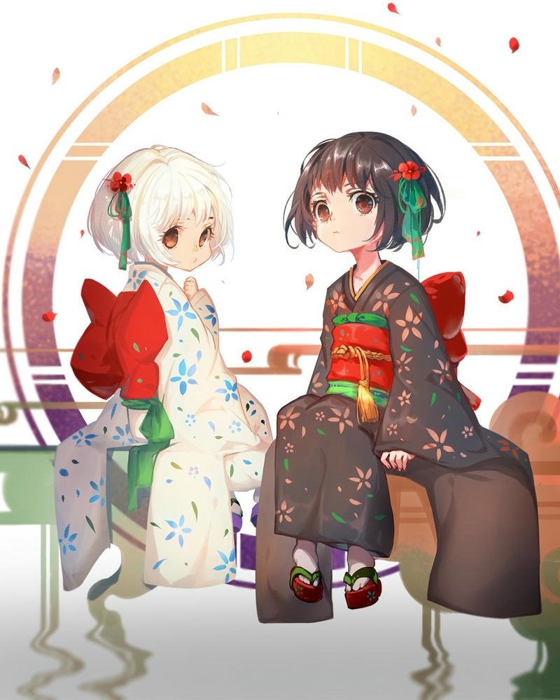 Cô gái anime khoác kimono ánh nhìn mềm mại