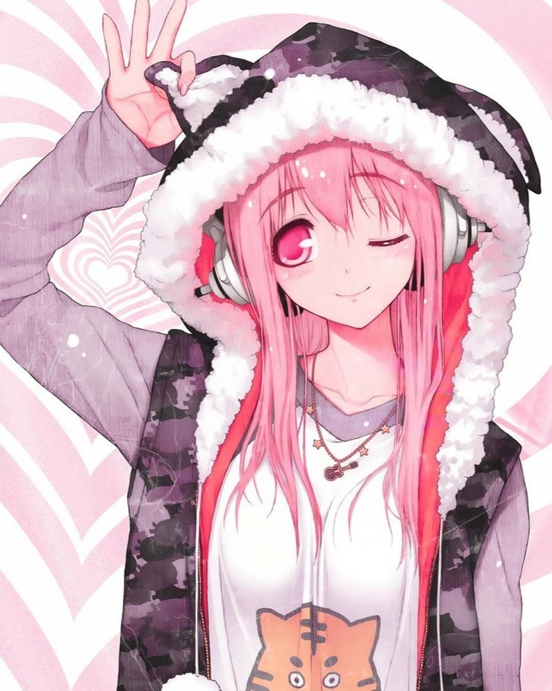 Cô gái anime mái tóc hồng vẻ ngoài rất nổi bật