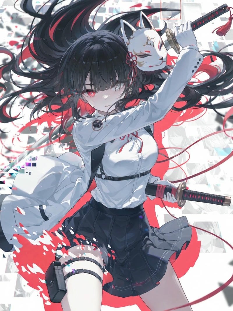 Cô nàng anime cầm kiếm biểu cảm tự tin nổi bật