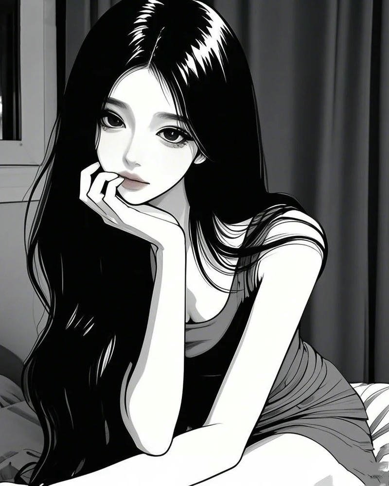 anime nữ trắng đen 26