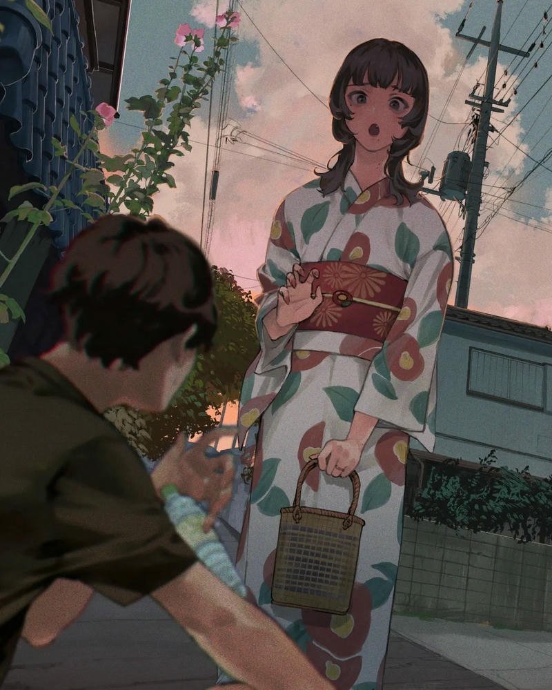Cô nàng anime trong kimono thần sắc tinh tế