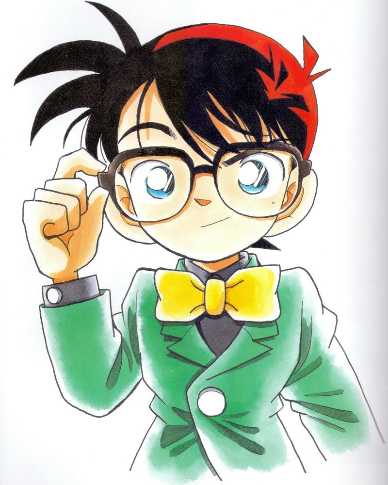 Conan Edogawa chỉnh kính tri thức phong cách tranh sơn dầu ấn tượng