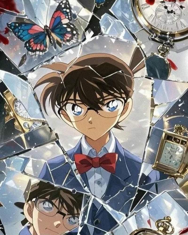 Conan đối đầu tổ chức áo đen qua mảnh kính vỡ sắc nhọn