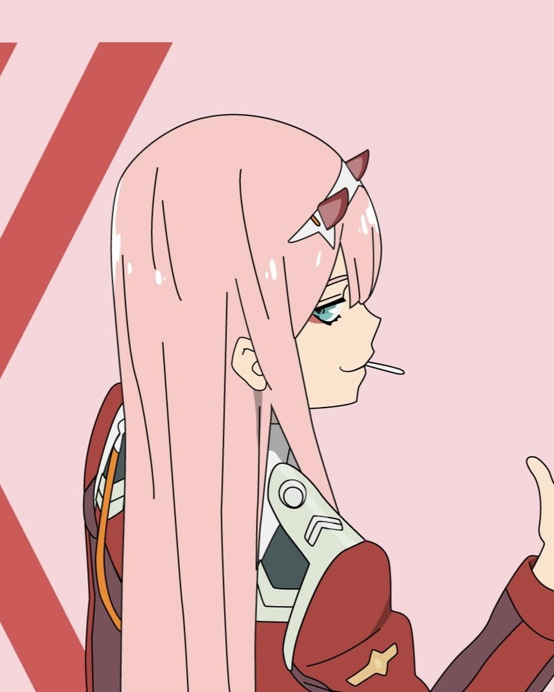 Fanart Zero Two góc nghiêng trên nền đỏ ấn tượng