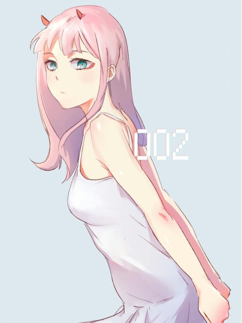 Fanart Zero Two mặc váy trắng tinh khôi dịu dàng