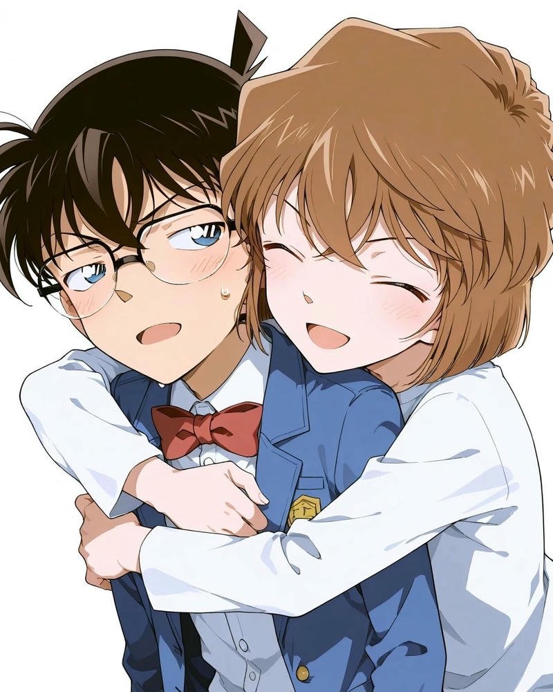 Haibara ôm chặt Conan từ phía sau tình cảm dễ thương cảm động